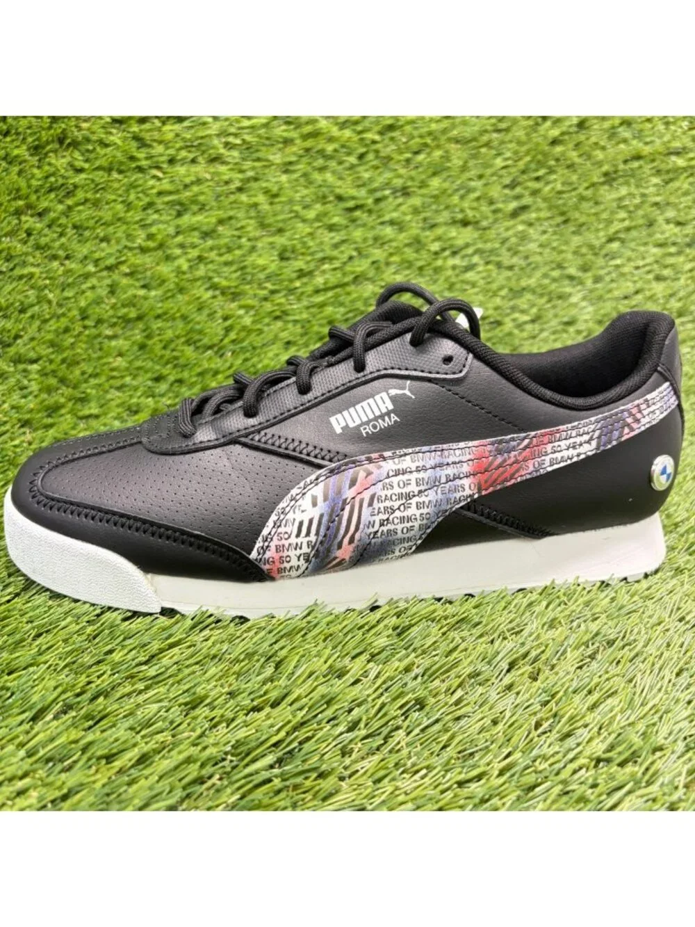 Puma BMW Motorsport Roma Via Mens Size 7.5 Black Athletic Leather Shoes Sneakers